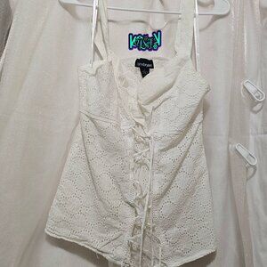 Lane Bryant Eyelet Style Corset Front Wide Strap Tank Top White Size 16